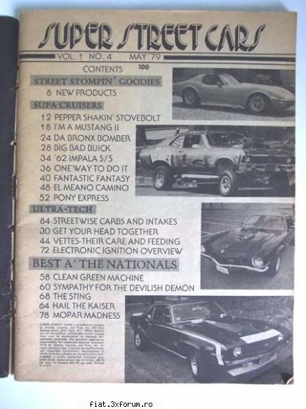 revista super street cars, din america, mai 1979, lipseste coperta.