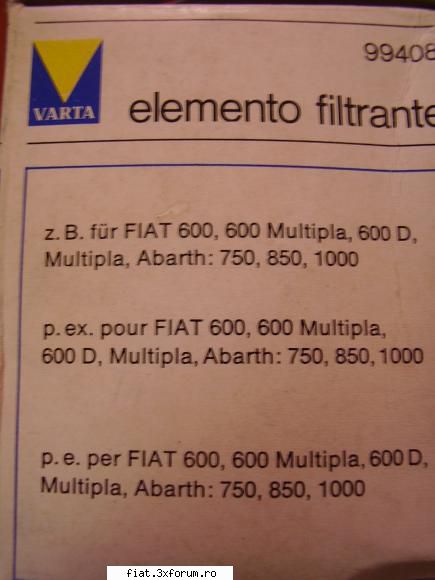 vand filtru ulei varta fiat 600 detaliu ambalaj.