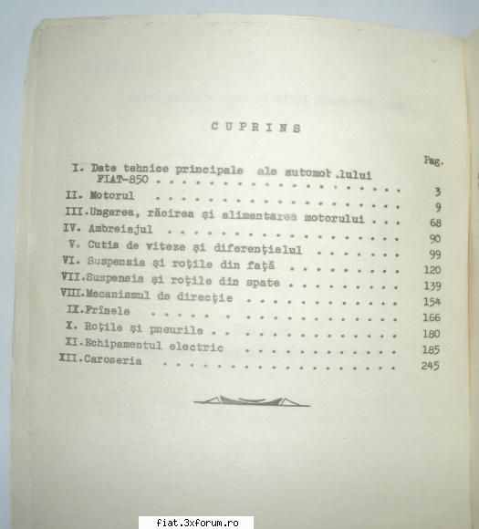 Vand : manual FIAT 850 in romana + Autoturismul Dacia 1300 (Mondiru) - Fiat 850 cuprins - Anunturi