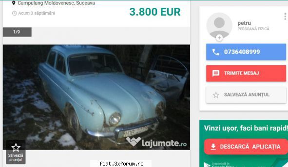 registrul RENAULT DAUPHINE din RO :) - si alta vand renault gordini an 1967,motor 845 - Classic corner